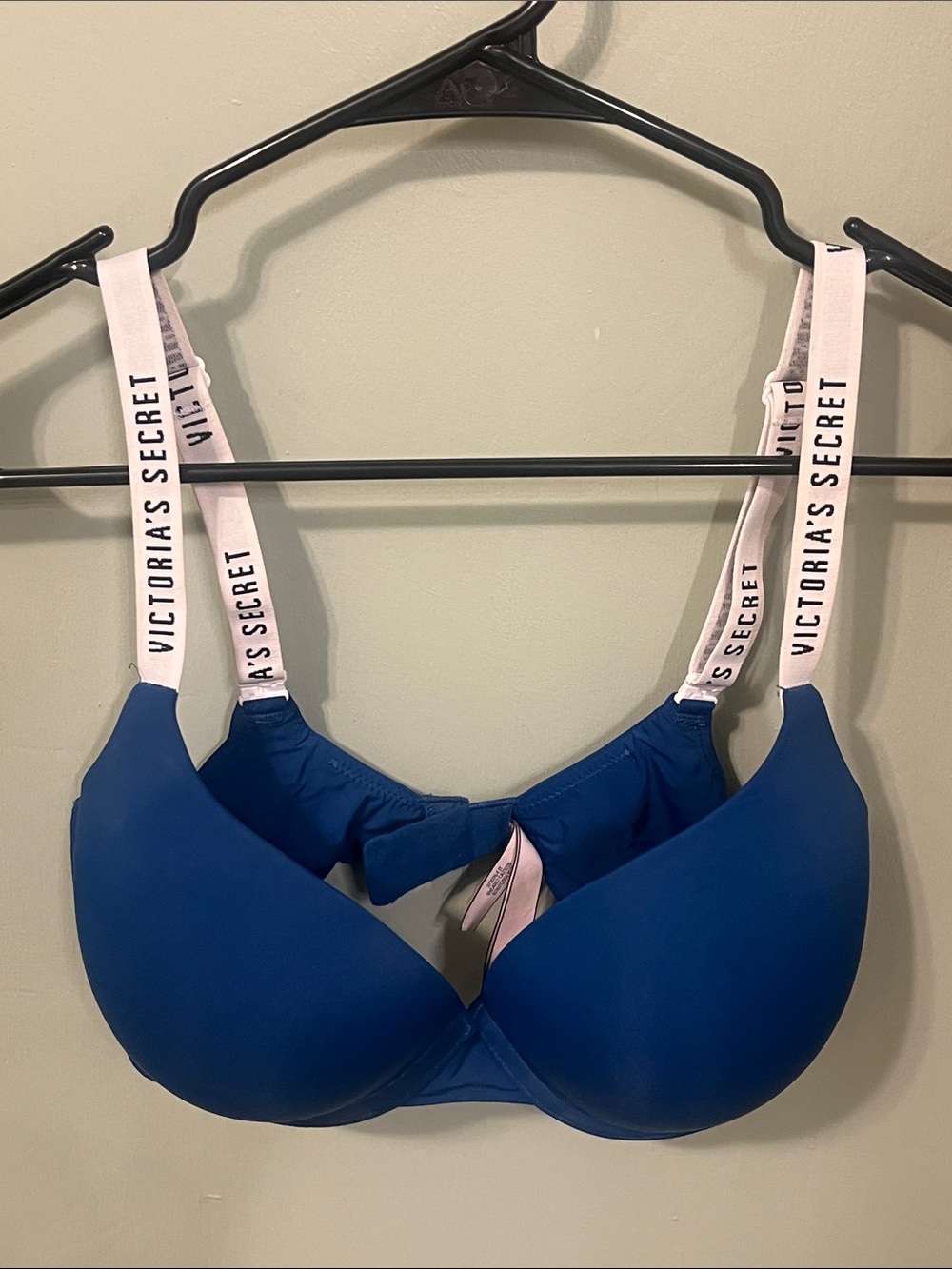 Victoria's Secret Blue Push-Up Bra with convertible white Logo Straps
